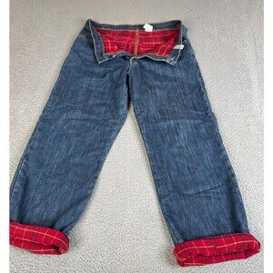 Eddie Bauer Jeans Mens 34x32 Blue Relaxed Red Plaid Flannel Lined Outdoor Cowboy